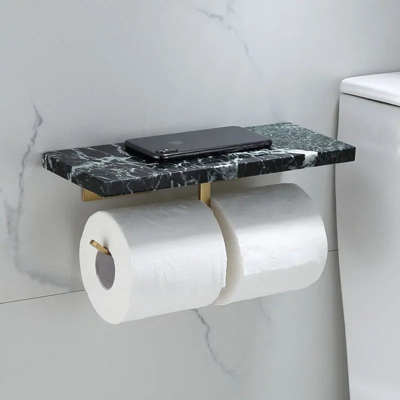 Afralia™ Brass Marble Toilet Paper Holder Nordic Brushed Gold Bathroom Tissue Shelf