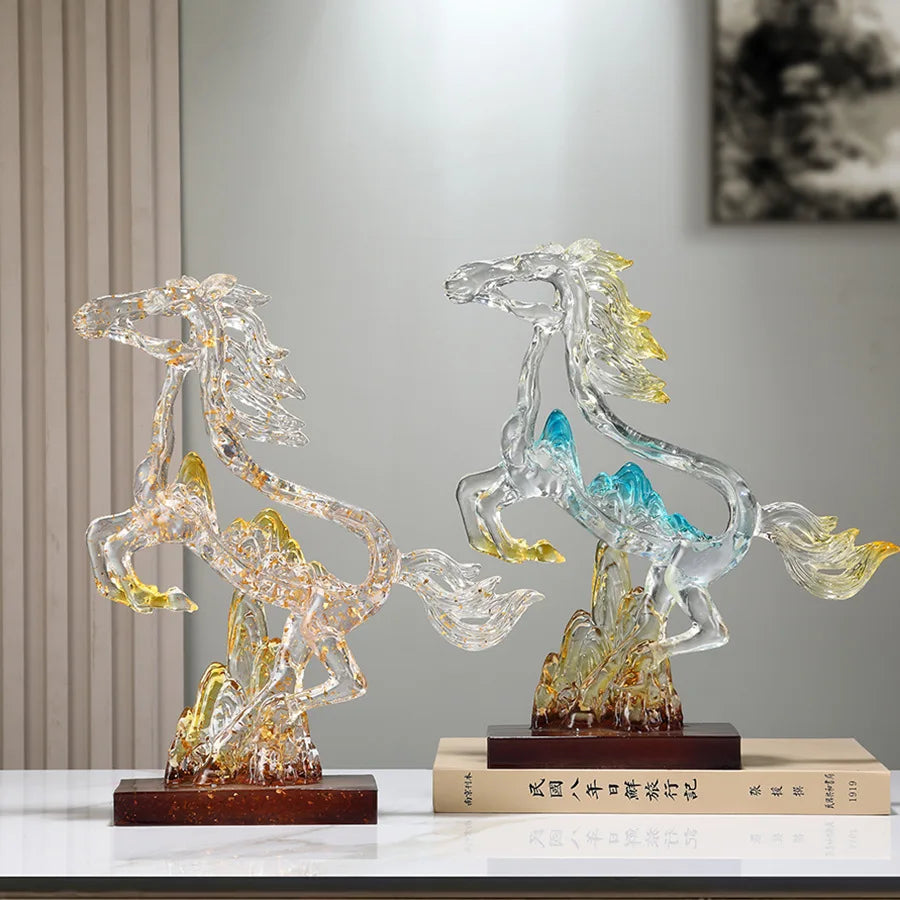 Afralia™ Crystal Horse Statue Abstract Colored Sculpture for Home Decoration
