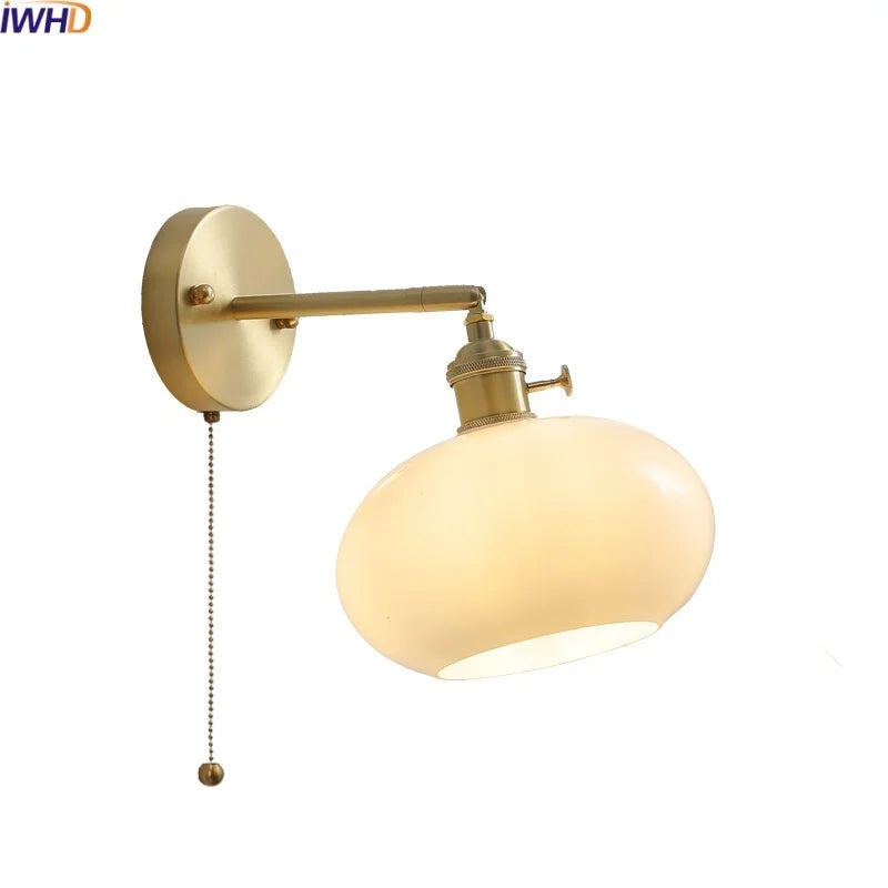 Afralia™ Copper Glass LED Wall Lamps Pull Chain Switch Modern Stair Light Fixtures