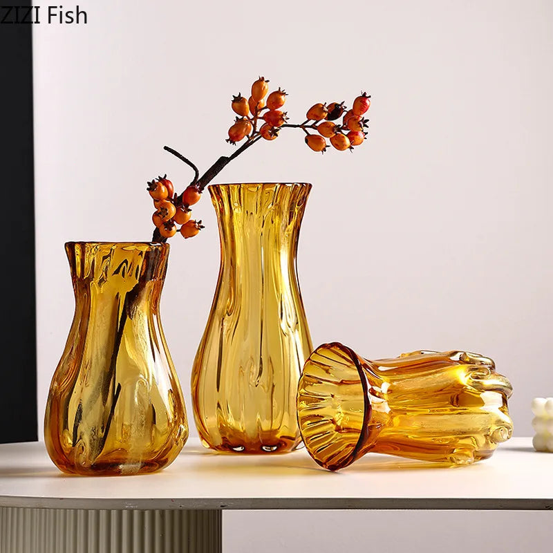 Amber Glass Vase Hydroponics Pot for Table Decoration by Afralia™