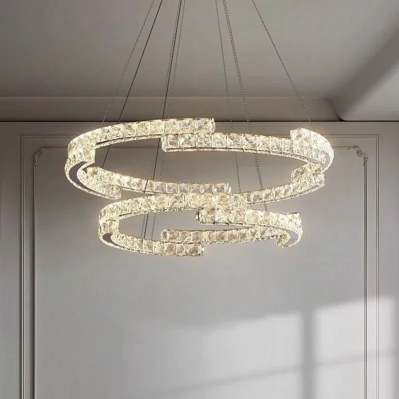 Afralia™ Crystal LED Chandelier Pendant Light Modern Luxury Foyer Ceiling Lamp