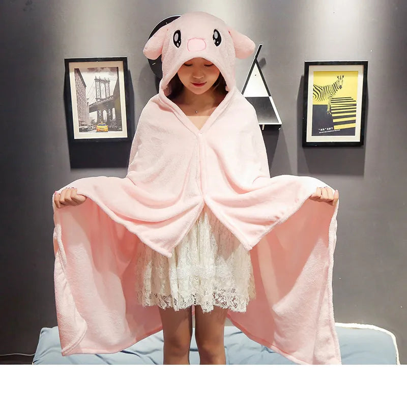 Afralia™ Cozy Cartoon Hooded Cape Blanket for Winter Nap, Office, and Home Office Warmth