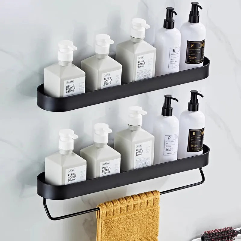 Afralia™ Alumium Bathroom Shelf with Towel Bar and Corner Storage Shelf