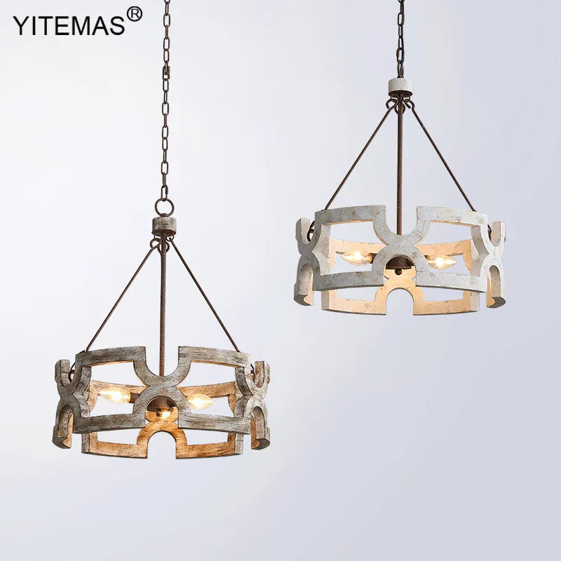 Afralia™ Vintage Wooden Chandelier: Rustic Metal Lighting for Living Dining Bedroom