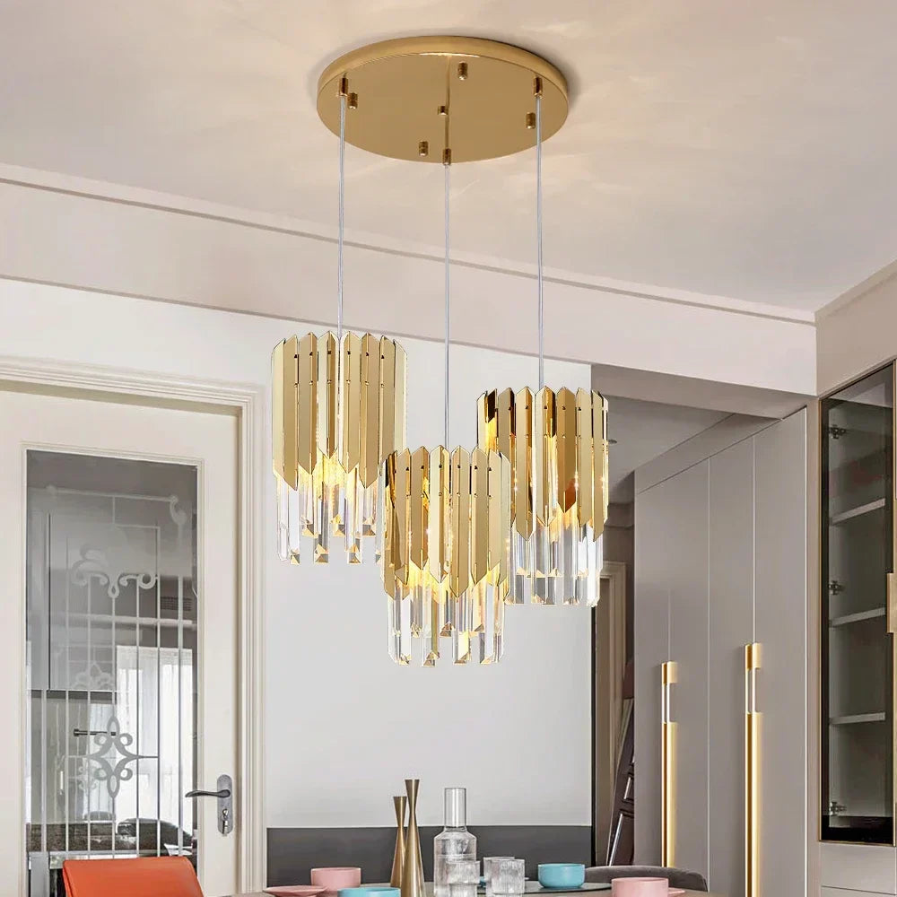 Afralia™ Gold K9 Crystal LED Chandelier for Living Room Kitchen Dining Bedroom