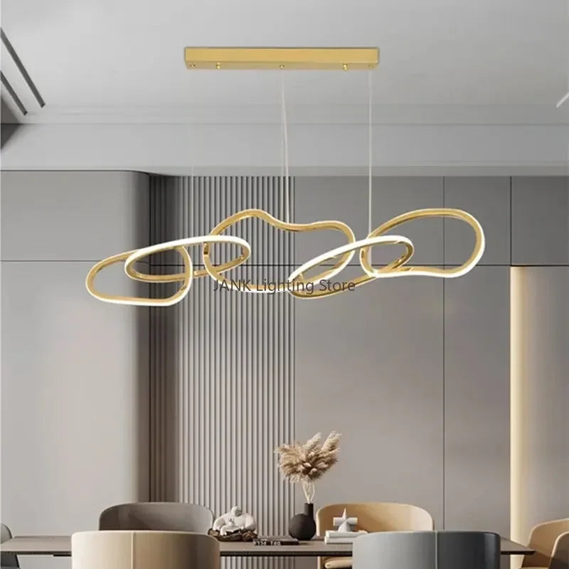 Afralia™ Stainless Steel LED Chandelier Interlocking Circles for Kitchen Island & Living Room