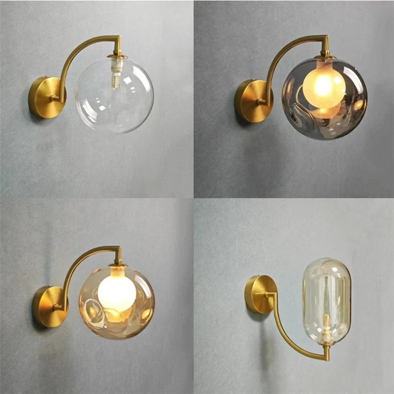 Afralia™ Glass Ball LED Wall Sconce for Living Bedroom Dining Kitchen - Minimalist Design