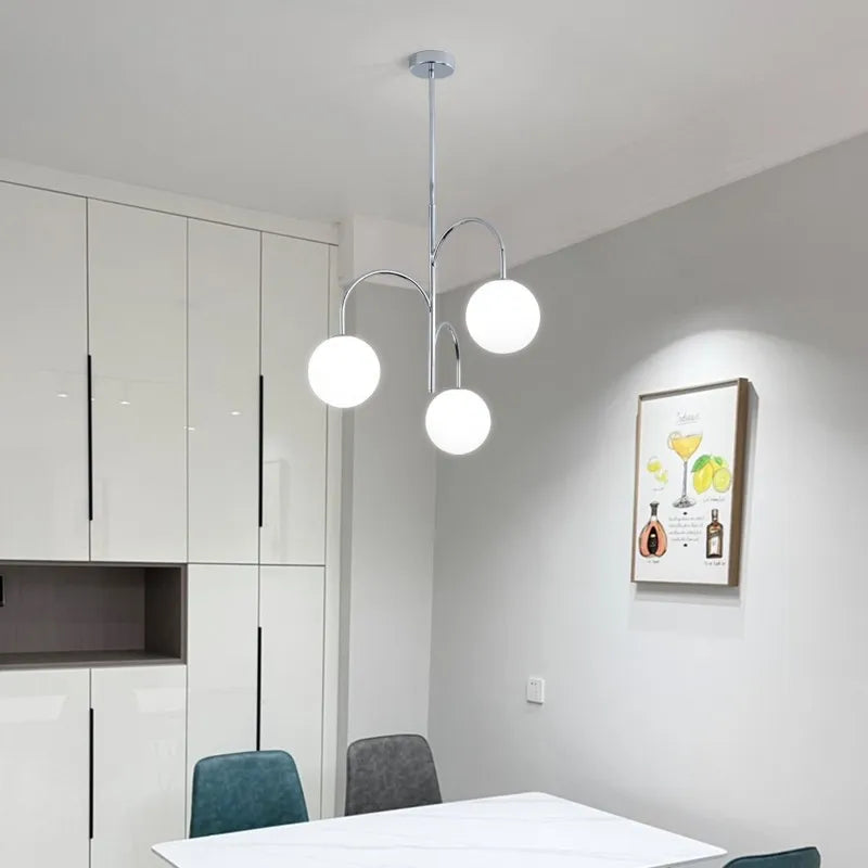 Afralia™ Glass Ball Chrome Chandelier Pendant Light Ceiling Mount Suspension Lamp