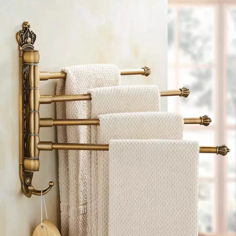 Afralia™ Antique Carved Swivel Towel Hanger, Wall Mounted Folding Towel Bar, Bathroom Towel Holder