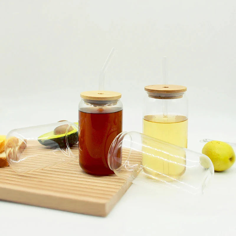 Afralia™ Glass Cup Set with Bamboo Lid: Bubble Tea, Coffee, Wine, Milk Tea Mug.
