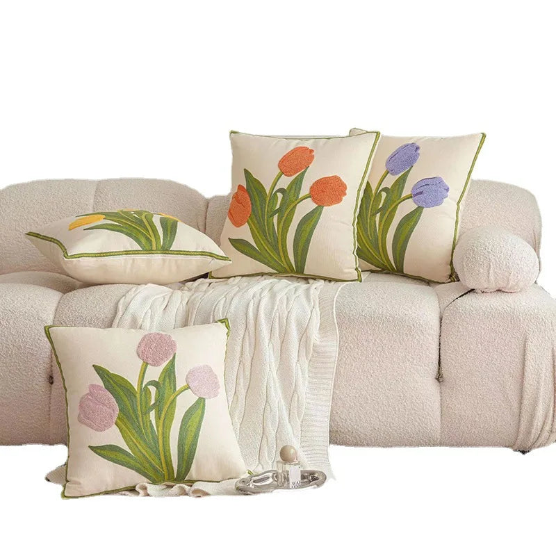 Afralia™ Embroidered Flower Pillowcase Cover for Home, Living Room, Sofa - Nordic Ins Style
