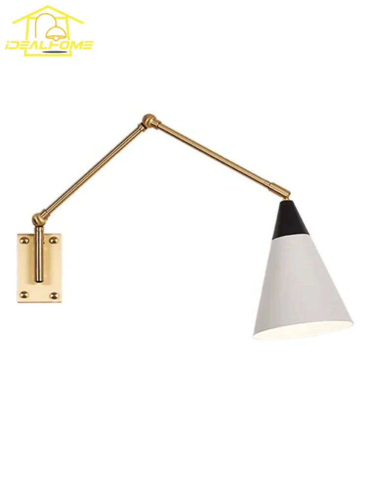 Afralia™ Gold Lustre Copper Swing Arm Wall Lamp LED E27 for Villa Bedroom Study