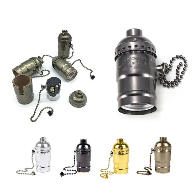 Afralia™ Industrial Vintage Chain Lamp Base E26 E27 Switch Socket for Pendant Light