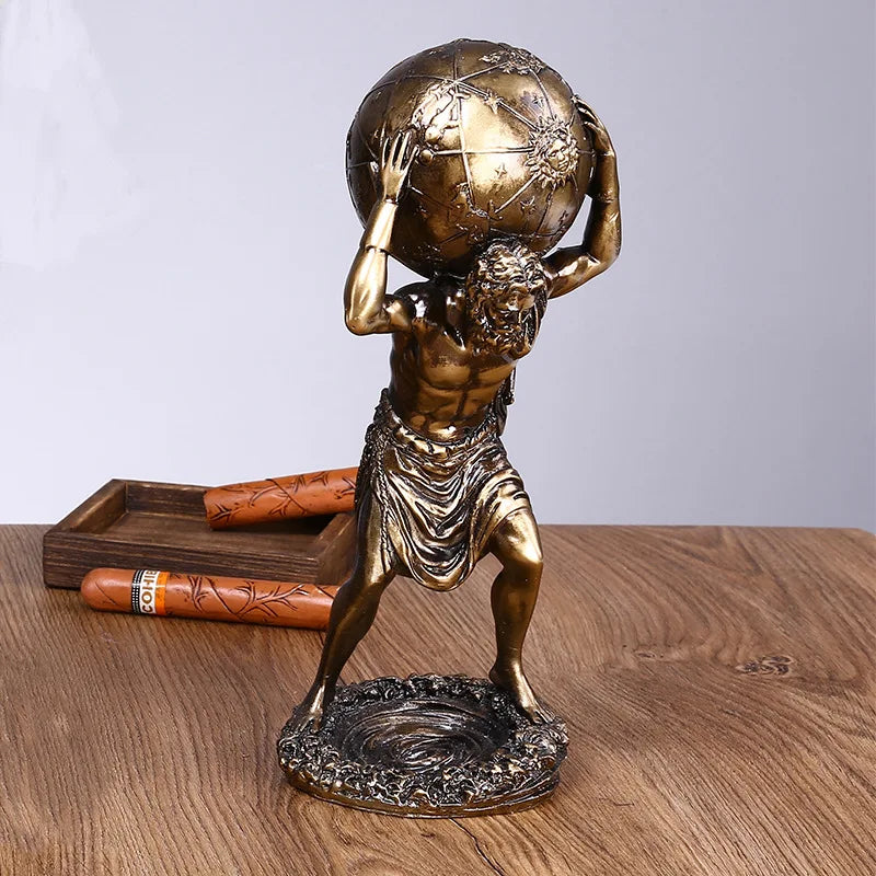 Afralia™ Atlas Resin Statue: Greek Titan Holding Astronomy Globe, Bronze Finish