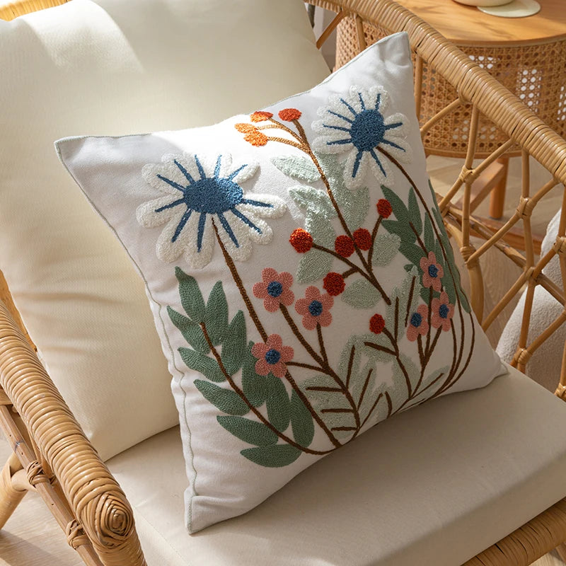 Afralia™ Floral Embroidery Soft Pillowcase - 18x18inch