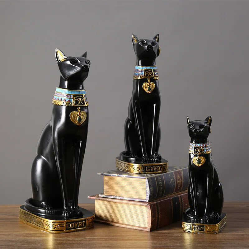 Afralia™ Resin Egyptian Cat Bestet Goddess Figurine Sculpture for Home Office Decor
