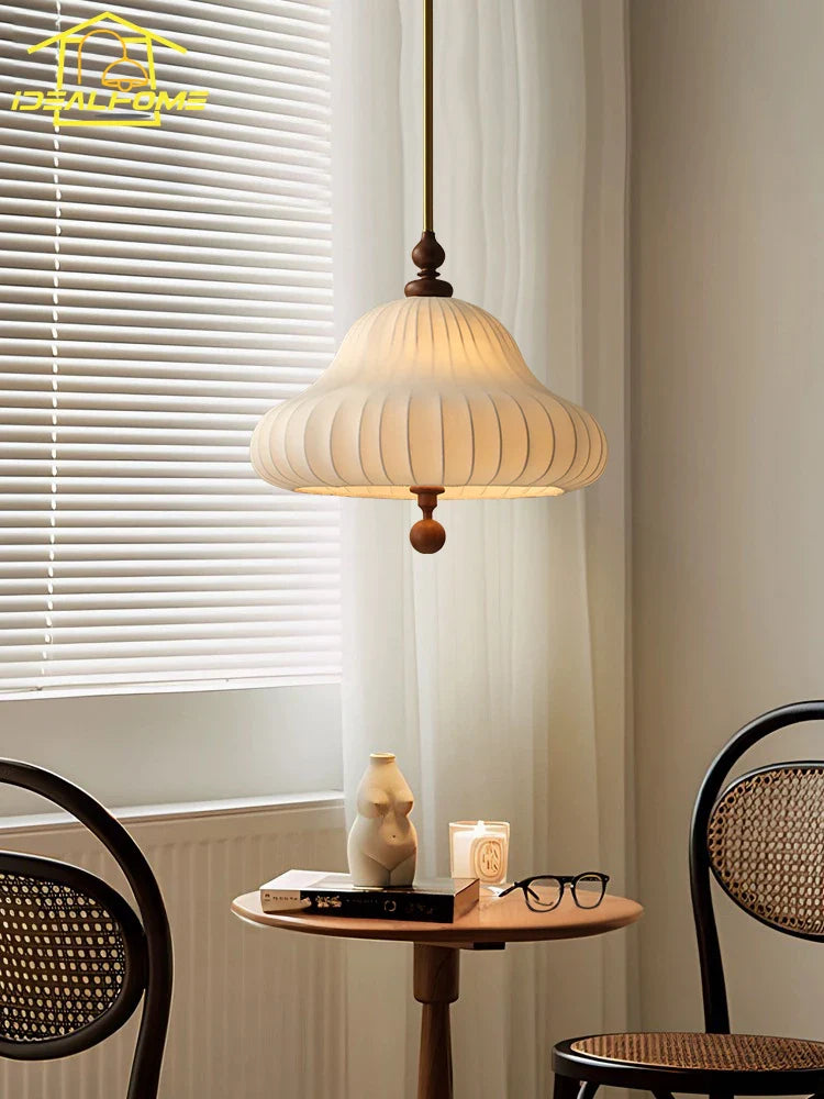 Afralia™ Wabi-sabi Zen Art Wooden Pendant Lights LED E27 Fabric Hanging Lamp