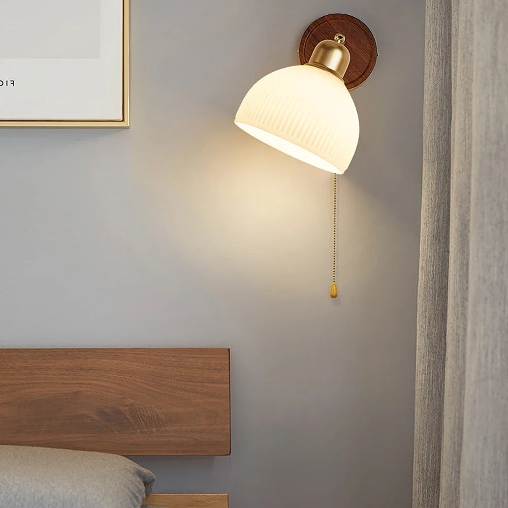 Afralia™ Nordic Glass Wall Lamp - Elegant Wooden Wall Light for Bedroom and Hallway