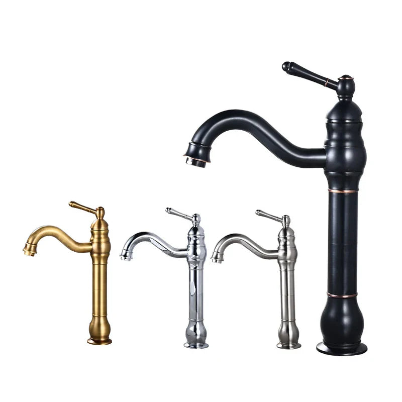 Afralia™ Antique Brass Basin Faucet Single Hole Vessel Sink Mixer Tap - 4 Colors