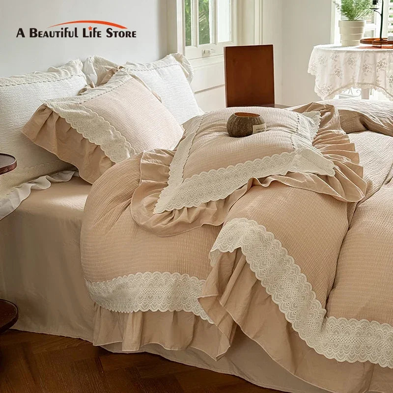 Afralia™ French Lace Ruffles Bedding Set - Soft and Skin-friendly Duvet Cover Set