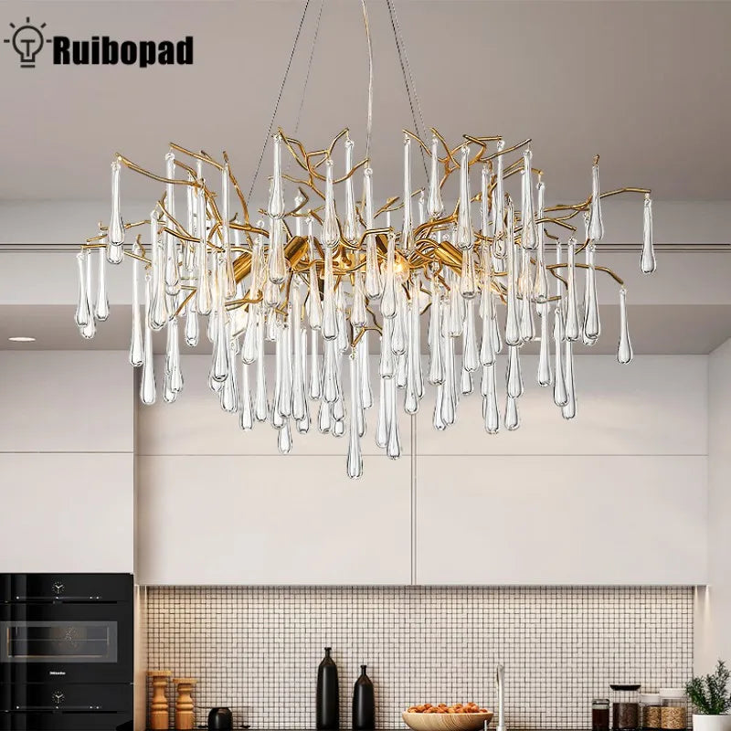 Nordic Glass Crystal Chandelier by Afralia™ - Gold Branch Design for Living Room & Bedroom