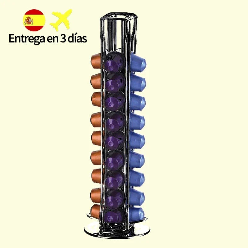 Afralia™ Coffee Capsule Tower Stand: 40 Nespresso Pods Holder & Tamper Storage