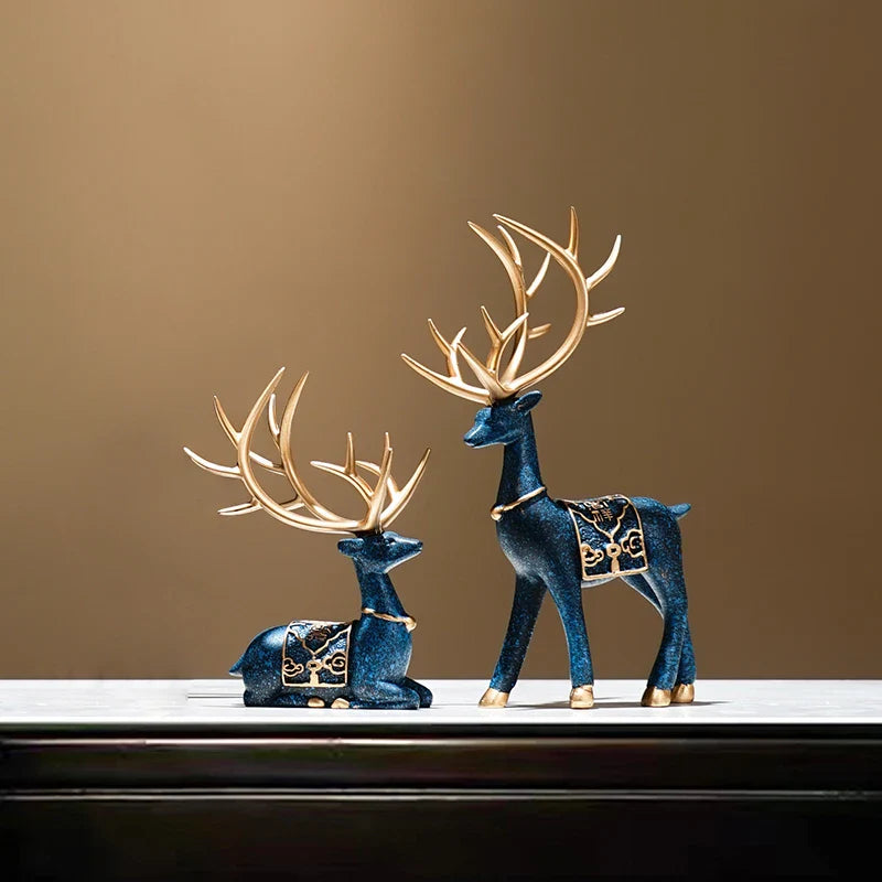 Afralia™ Deer Figurine Set | Resin Elk Reindeer Sculpture for Christmas Decoration