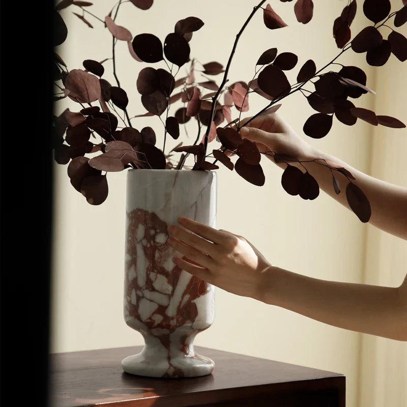 Afralia™ Calacatta Red Marble Vase for Home Decor