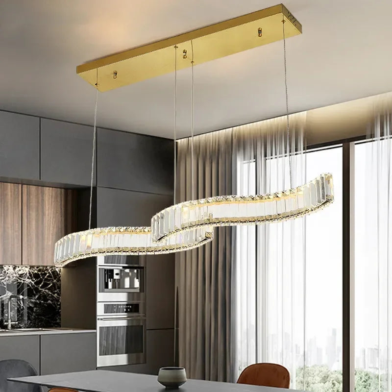 Afralia™ S Wave Steel & Crystal Dimmable LED Pendant Lights