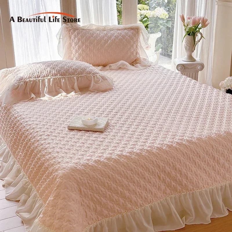 Afralia™ Luxury Lace Edge Bedspread Set with Pillowcases