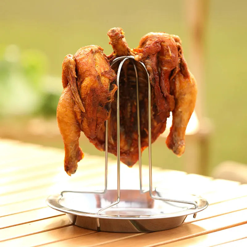Afralia™ Chicken Roaster Rack & Bowl Set - Stainless Steel BBQ Grill Stand for Oven