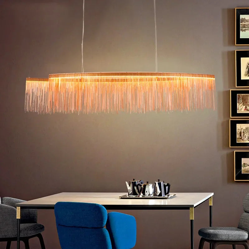 Afralia™ LED Aluminum Tassel Chandelier: Modern Waterfall Pendant Light for Living Room, Hotel, Hall