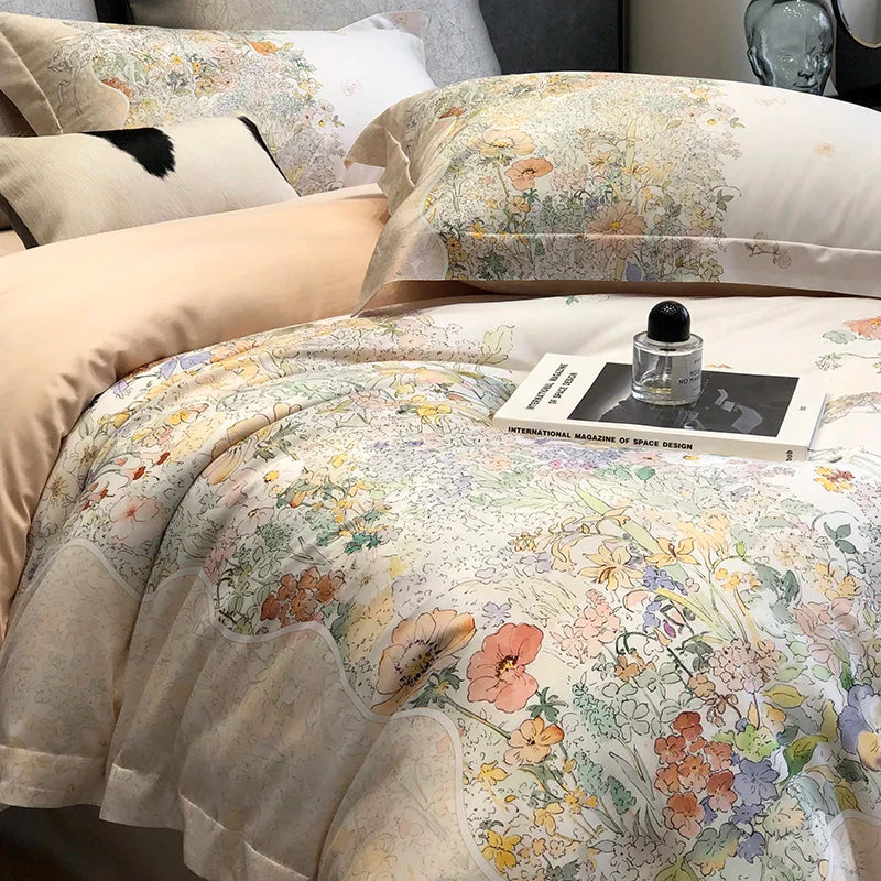Afralia™ Flowers Plant Print Bedding Set: Luxe Lyocell Cotton Soft Silky Cool Duvet Cover Set