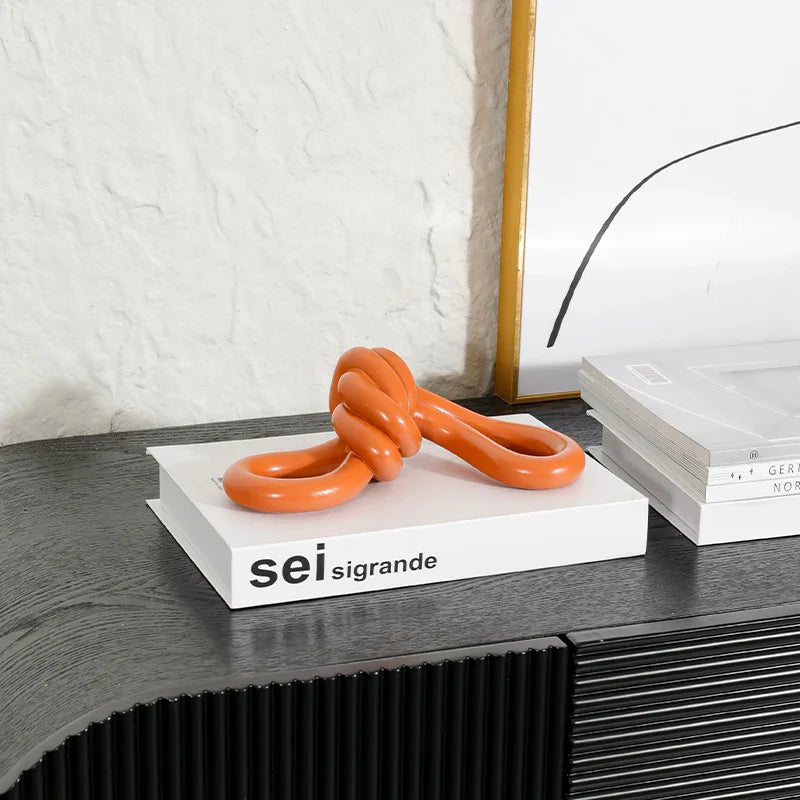 Afralia™ Orange Knot Geometric Sculpture Wrap Ball Ornament Figurines for Home Decoration