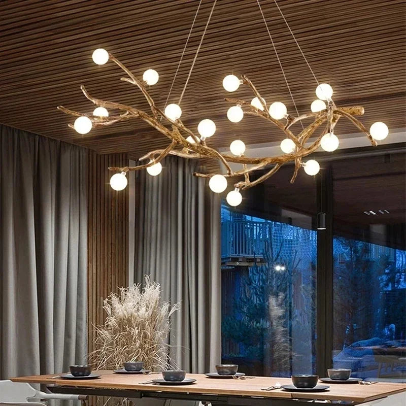 Afralia™ Tree Branch Retro LED Chandelier: Vintage Brown Art Pendant Light for Living Bedroom