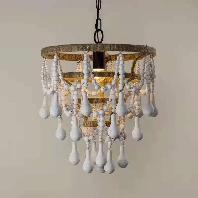 Afralia™ Wood Beads Chandeliers Bohemian Pendant Lights for Living Room and Restaurant