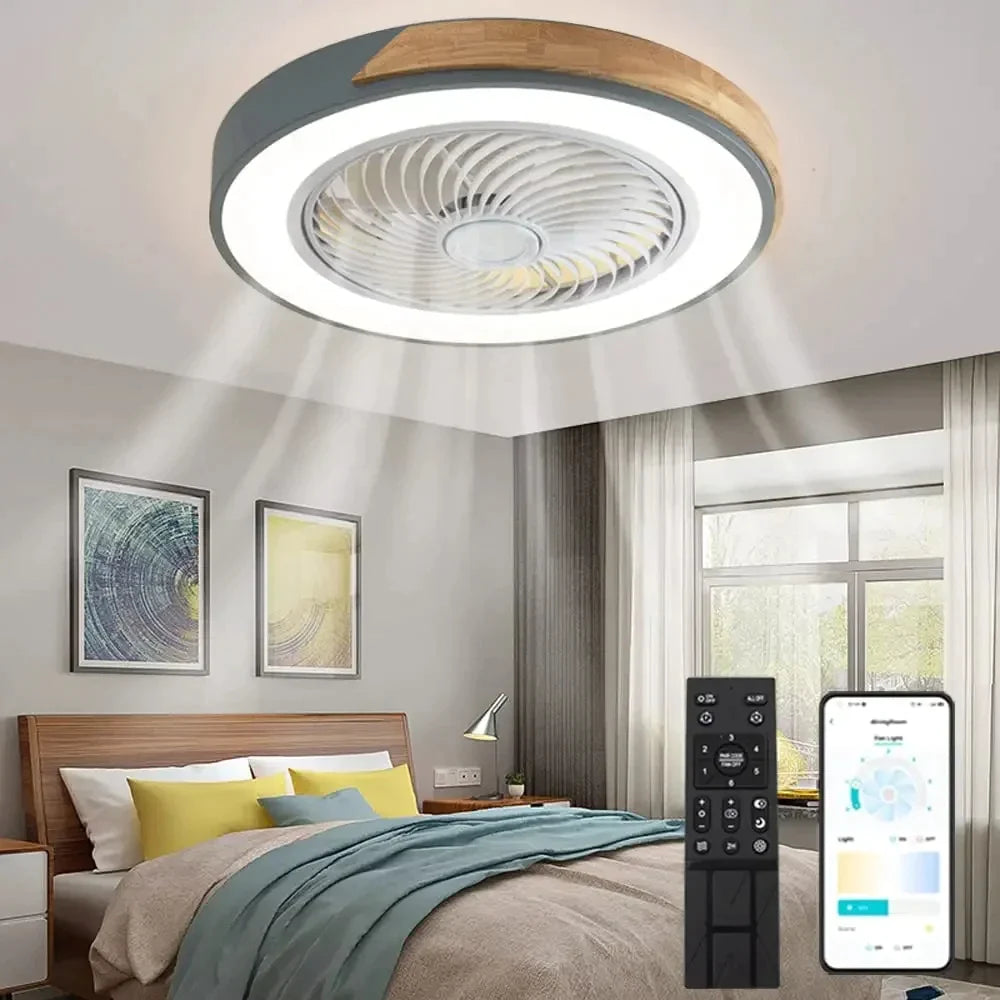 Afralia™ Low Profile Wood Ceiling Fan Light with Remote Control LED Indoor Air Circulator