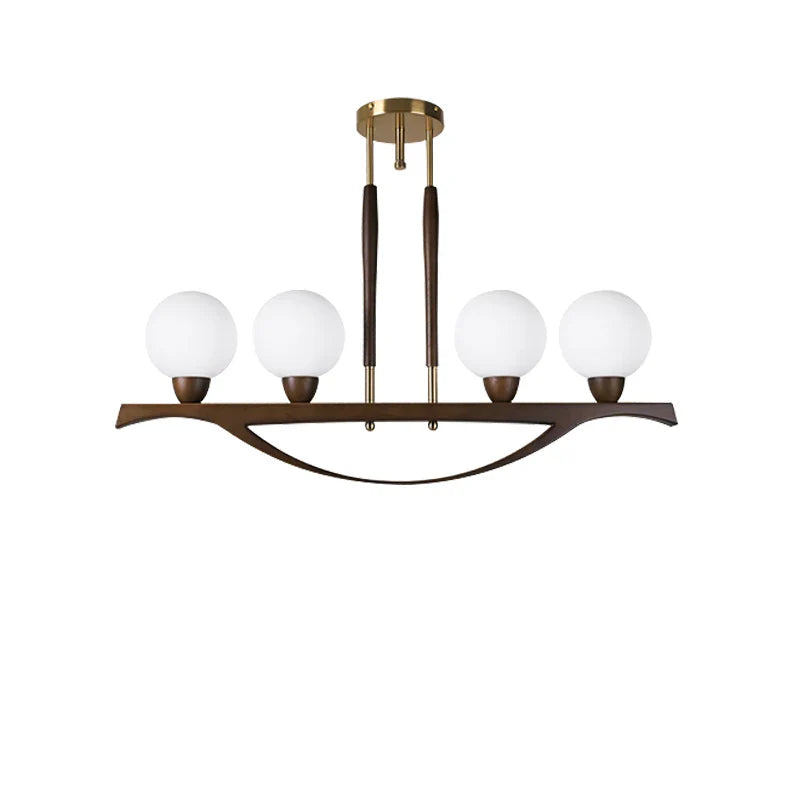 Afralia™ White Glass Ball Chandelier Dimmable Wooden Modern Dining Room Light