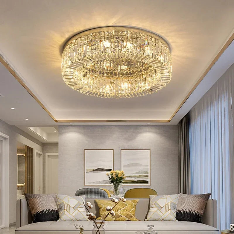 Afralia™ Crystal Glass Round LED Ceiling Light - Luxury Indoor Lighting Solution