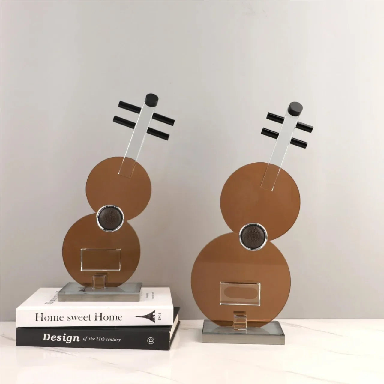 Afralia™ Crystal Guitar Sculpture Brown Glass Figurine for Home Decor