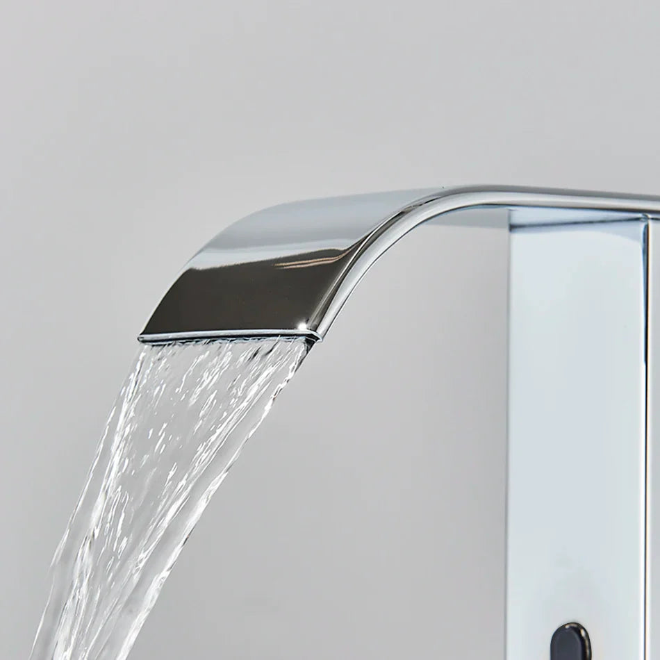 Afralia™ Smart Sensor Waterfall Faucet Hot Cold Mixer Tap - Luxury Touchless Bathroom Basin Crane