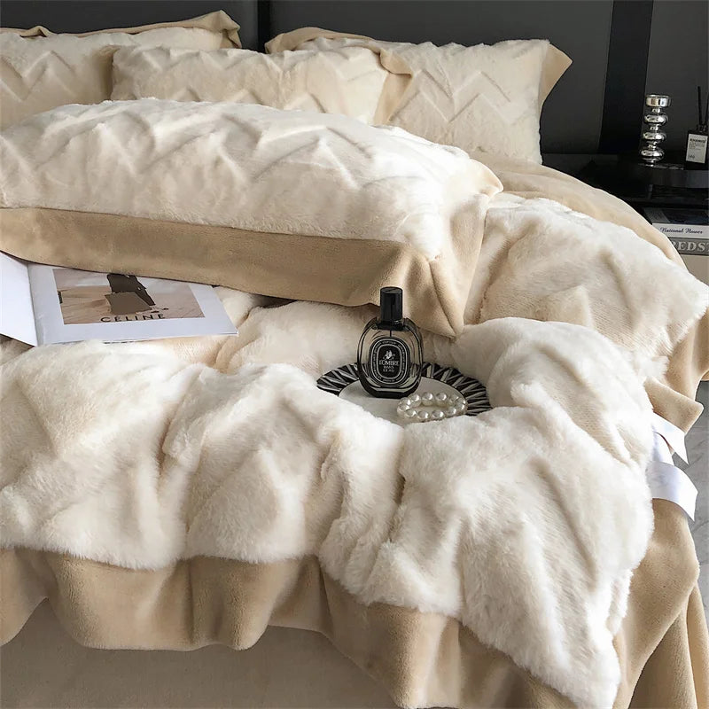 Afralia™ Plush Faux Rabbit Fur Velvet Bedding Set: Duvet Cover, Sheet, Pillowcases
