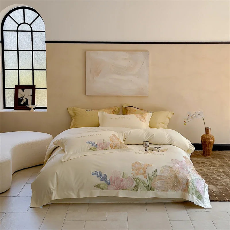 Afralia™ 100S Egyptian Cotton Embroidery Bed Linens Set for Queen King Euro Size