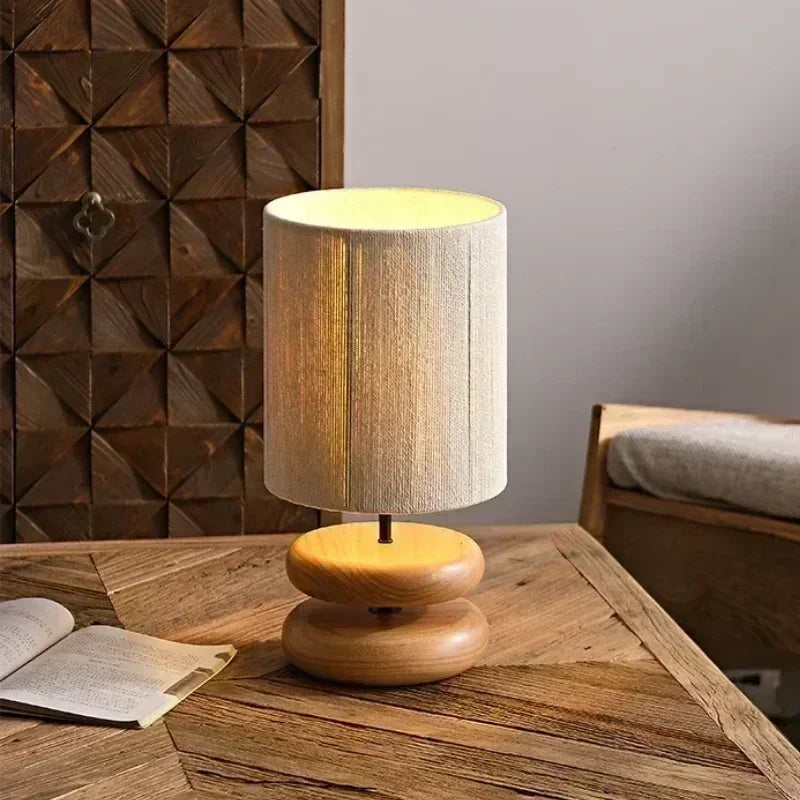 Afralia™ Modern Wood Table Lamp with Rope Weaving Lampshade for Home Decor