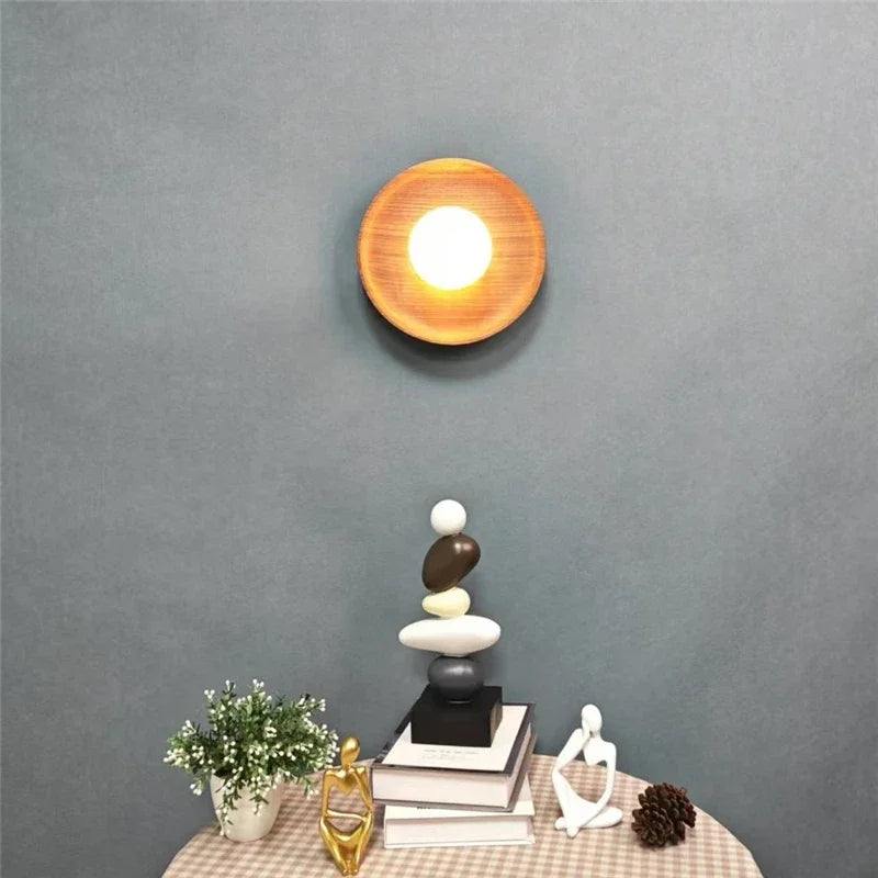 Afralia™ Vintage Wooden Wall Sconce LED Lights for Home Art, Bedroom & Living Room