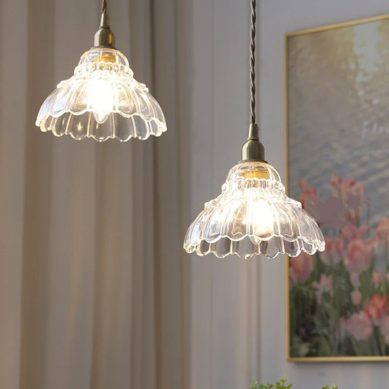 Afralia™ Modern Flower Glass LED Pendant Lamp with Copper Socket
