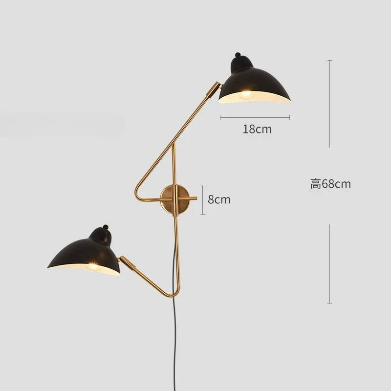 Afralia™ Copper LED Wall Lamp Double Head Rotatable for Living Room Bedroom