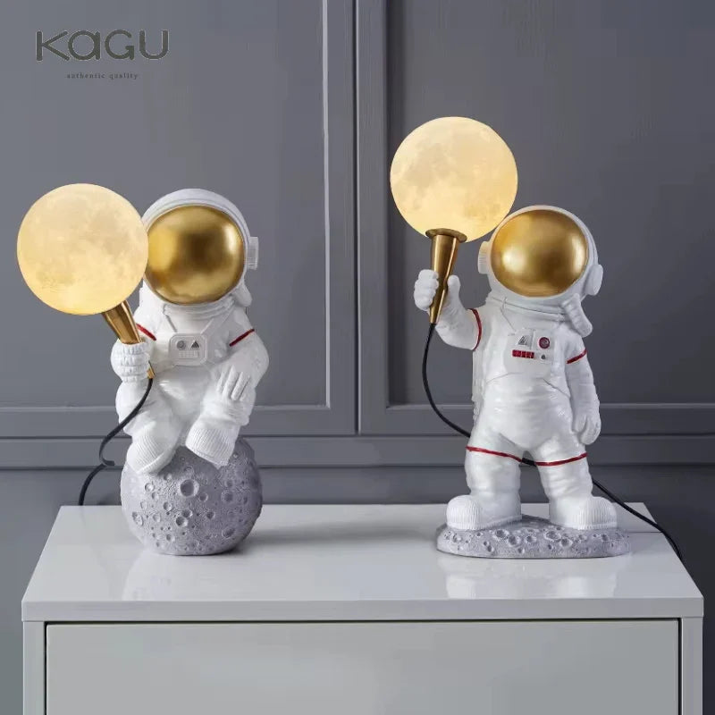 Afralia™ Astronaut Moon Planet Table Lamp Night Light Bedroom Decor Spaceman Theme