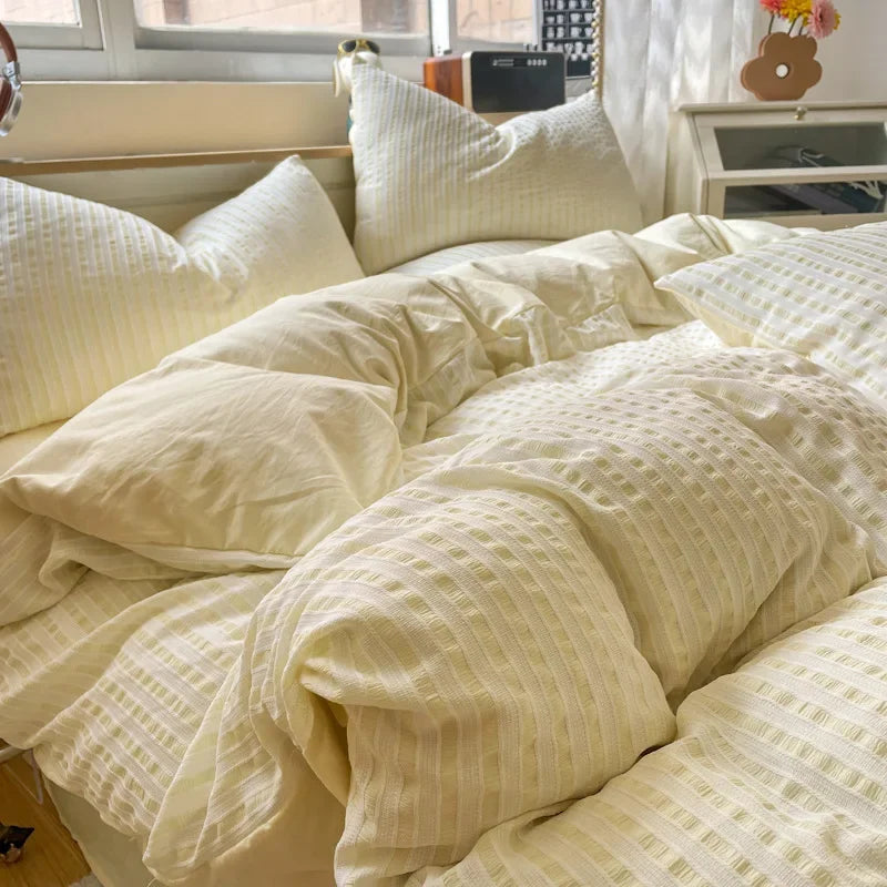 Afralia™ Striped Jacquard Duvet Cover Set - Double Sided Cotton Bedding for Comfort & Style