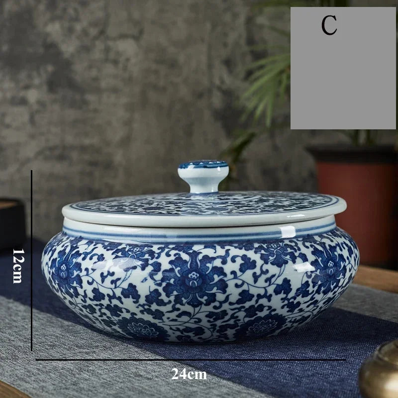 Afralia™ Blue Flower Ceramic Tea Caddy Jar - Living Room Decor or Home Ornament